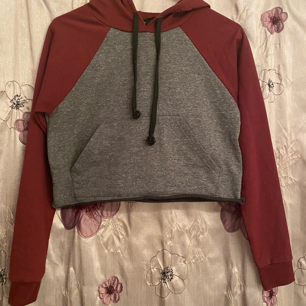 Cropped gray and maroon rue 21 hoodie